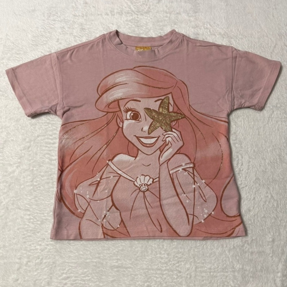 Cotton On Disney Ariel Graphic Tee Kids Size 4 Pink Glitter Starfish T-Shirt